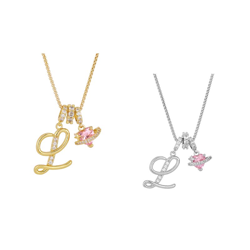 Collar con Dijes de Letra Inicial y Corazón Rosa