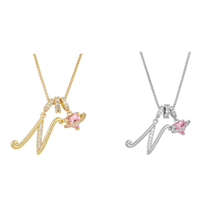 Collar con Dijes de Letra Inicial y Corazón Rosa