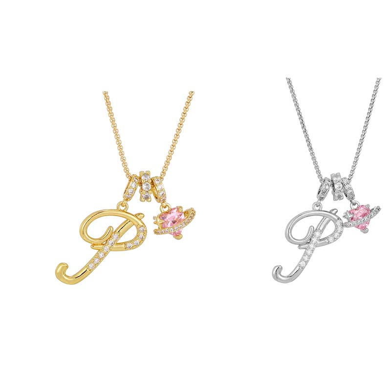 Collar con Dijes de Letra Inicial y Corazón Rosa