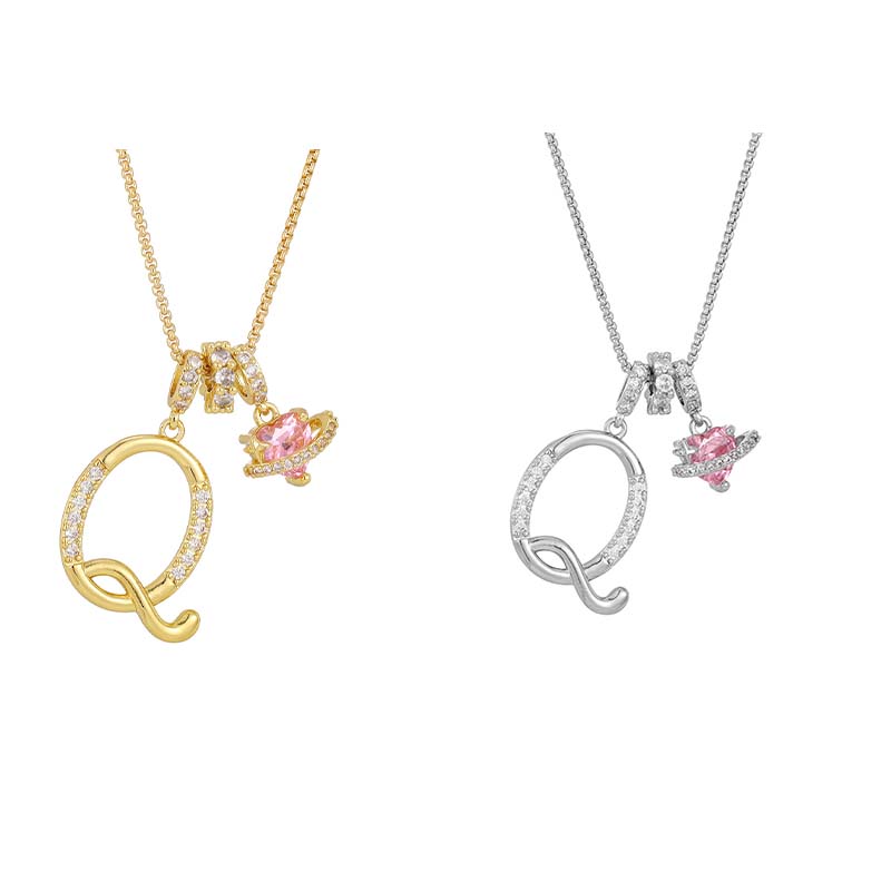 Collar con Dijes de Letra Inicial y Corazón Rosa