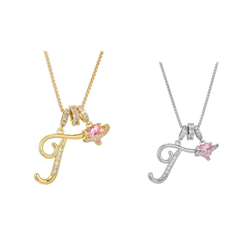 Collar con Dijes de Letra Inicial y Corazón Rosa