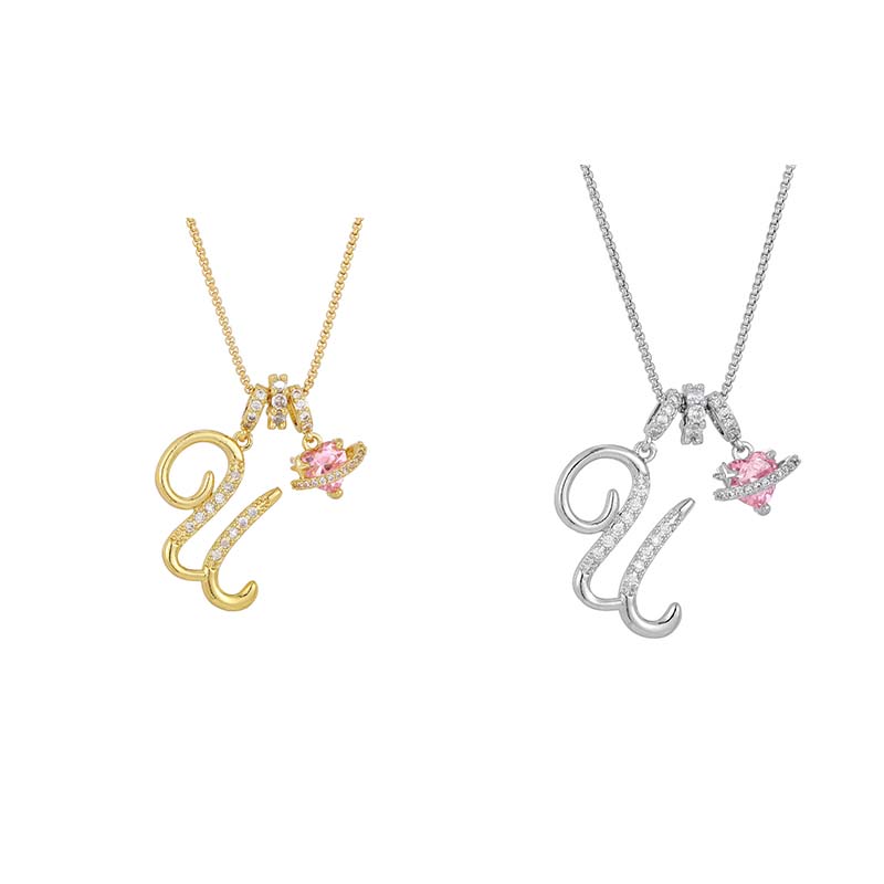 Collar con Dijes de Letra Inicial y Corazón Rosa