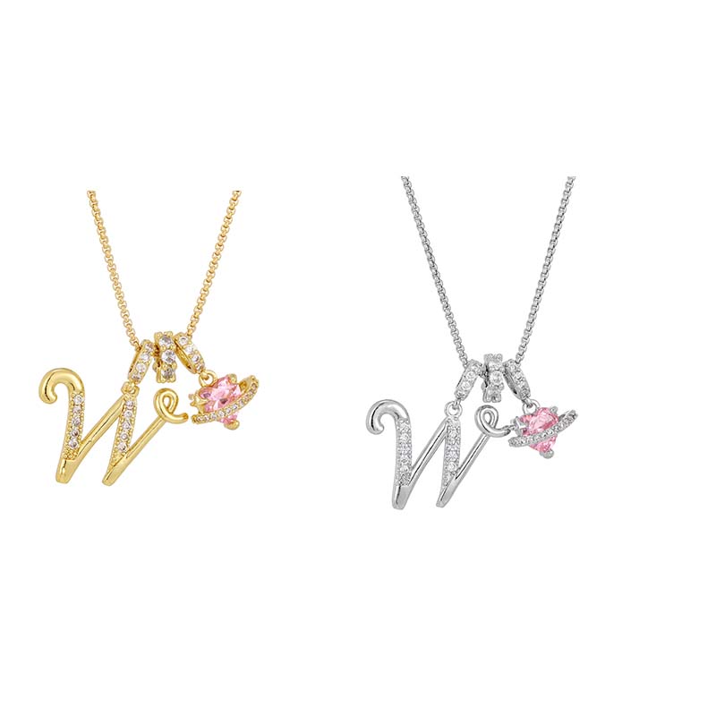 Collar con Dijes de Letra Inicial y Corazón Rosa