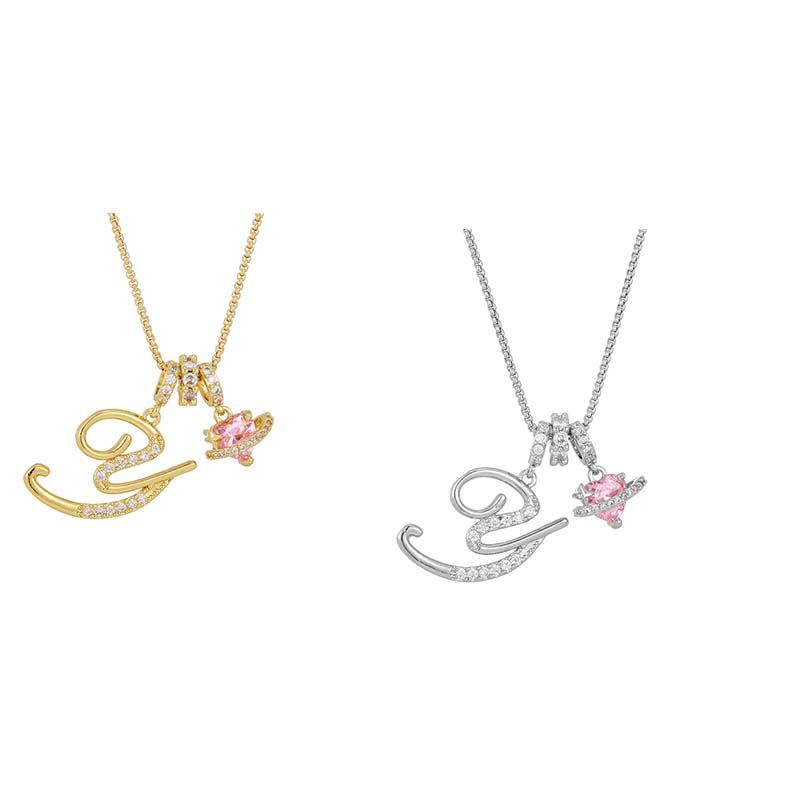 Collar con Dijes de Letra Inicial y Corazón Rosa