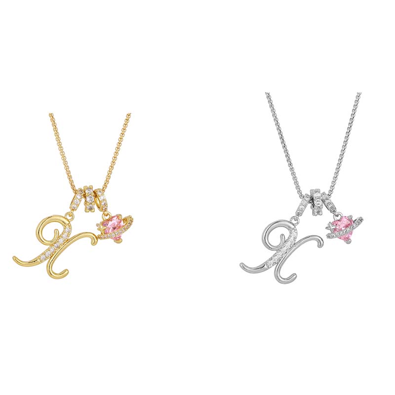 Collar con Dijes de Letra Inicial y Corazón Rosa