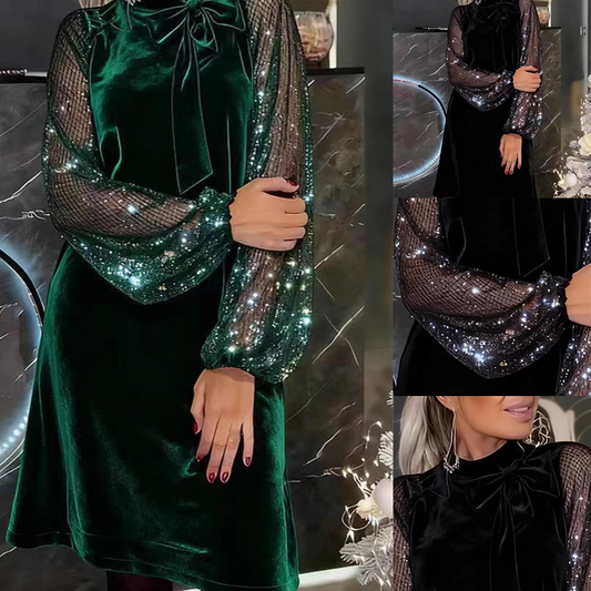 Vestido femenino de pajarita con pajarita de lentejuelas