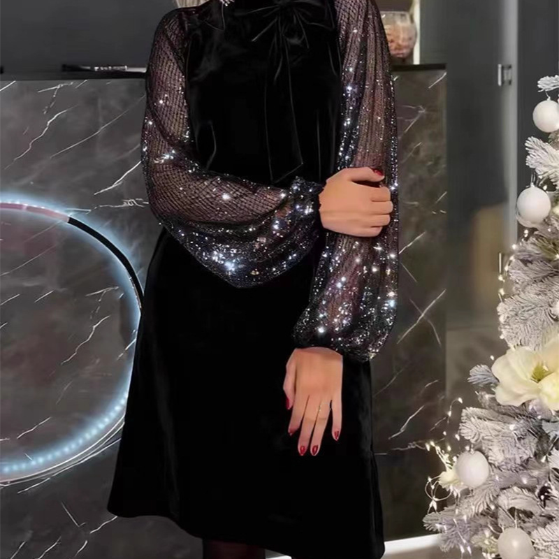 Vestido femenino de pajarita con pajarita de lentejuelas