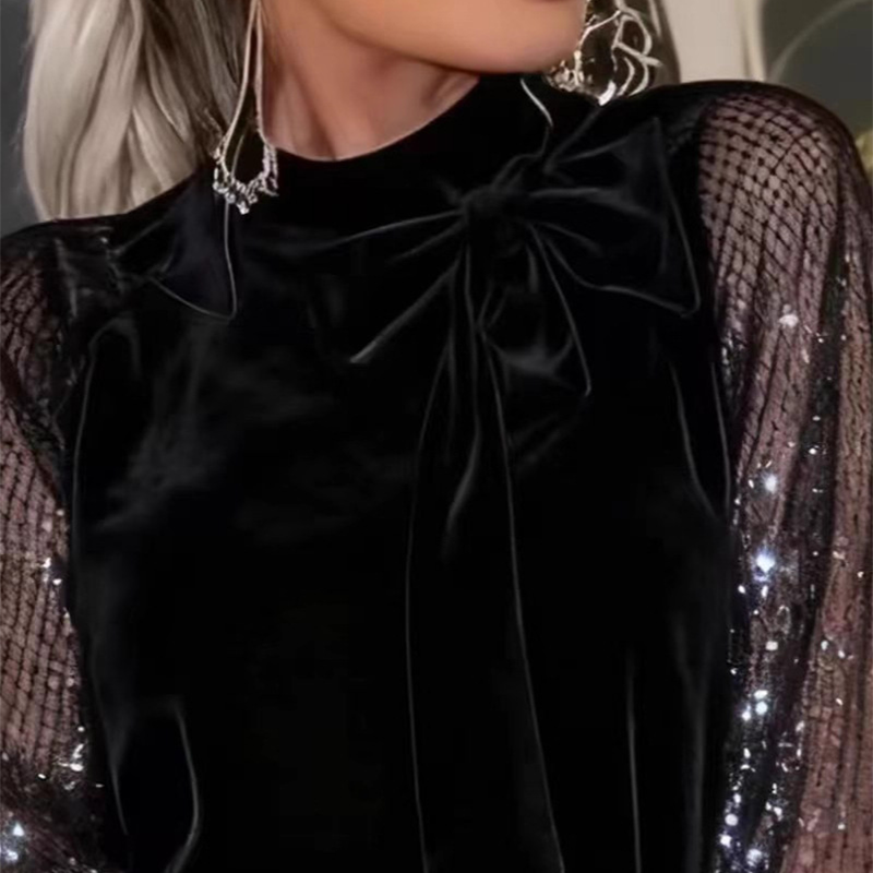 Vestido femenino de pajarita con pajarita de lentejuelas
