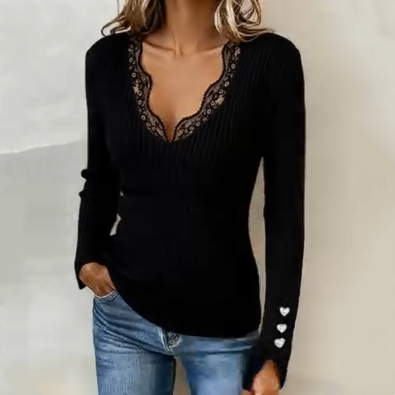 🔥 ¡56% DE DESCUENTO! ✨ Blusas de Punto Acanalado para Mujer con Cuello en V y Encaje 💖👚Elegantes, femeninas y súper cómodas para cualquier ocasión 🌸✨