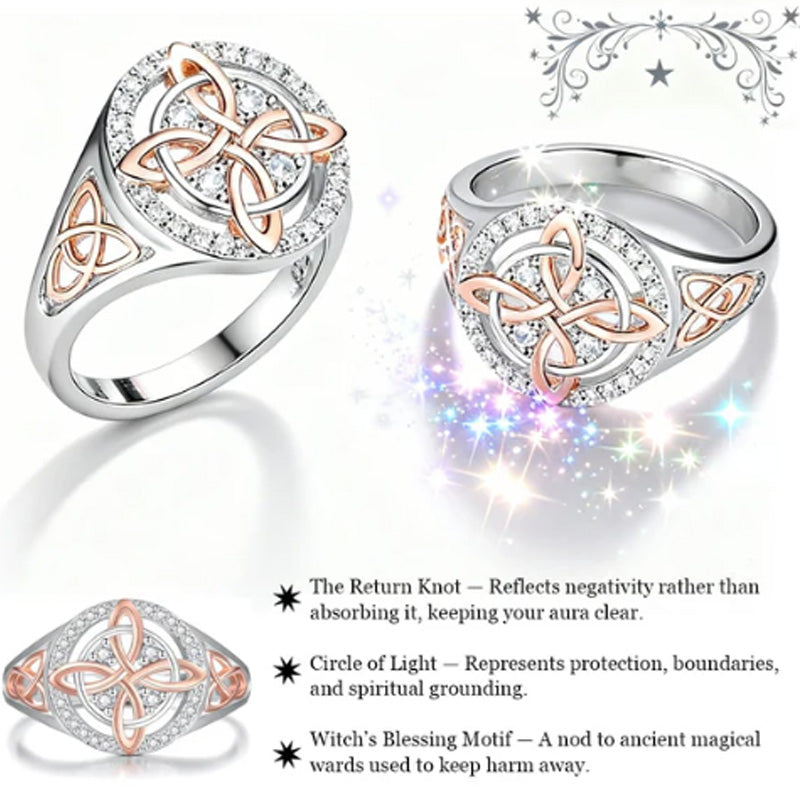 Anillo de Circonia con Nudo Celta Elegante Bicolor