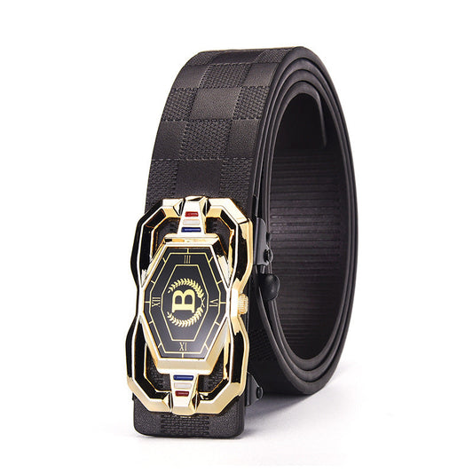 🐊✨ Cinturón de Piel para Hombre con Estampado Tipo Cocodrilo – Hebilla Automática y Piel de Vacuno