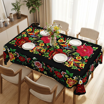 🔥 50% DE DESCUENTO 🔥 Mantel Floral Mexicano con Borde Esconjado – Elegancia y Tradición en tu Mesa 🌸🌿