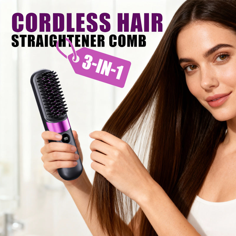 💇‍♀️🔥 Cepillo Alisador Inalámbrico 3 en 1: alisa, riza y desenreda – USB-C, 4 niveles – ¡cabello perfecto en cualquier lugar! ✨