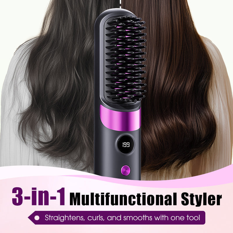 💇‍♀️🔥 Cepillo Alisador Inalámbrico 3 en 1: alisa, riza y desenreda – USB-C, 4 niveles – ¡cabello perfecto en cualquier lugar! ✨