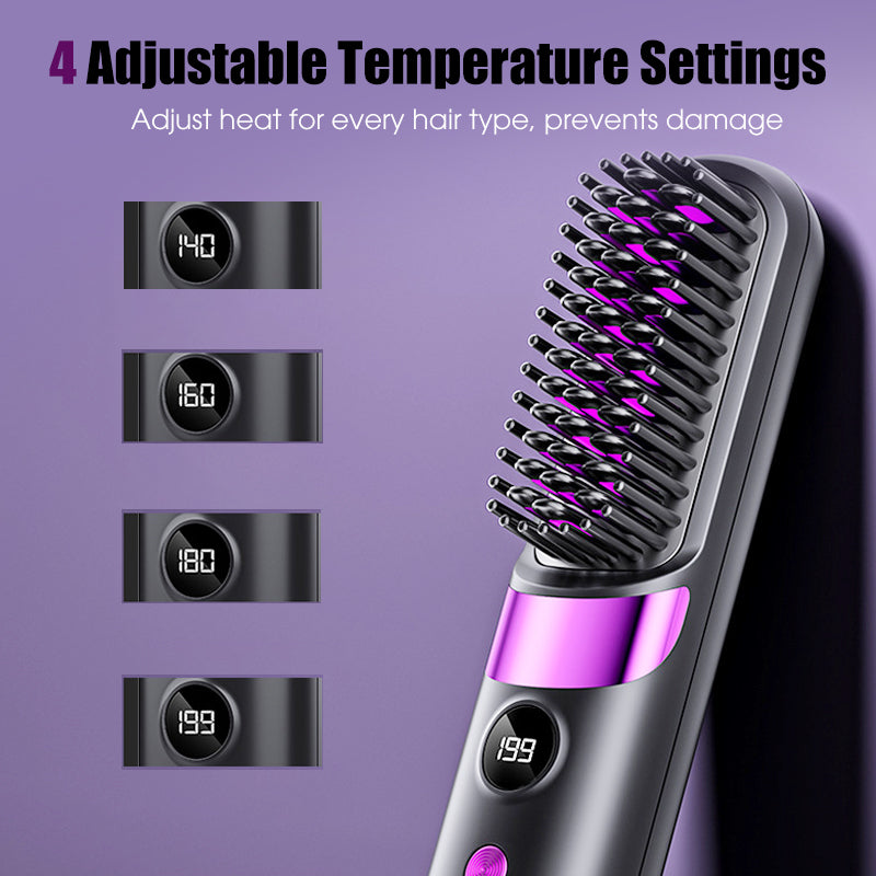 💇‍♀️🔥 Cepillo Alisador Inalámbrico 3 en 1: alisa, riza y desenreda – USB-C, 4 niveles – ¡cabello perfecto en cualquier lugar! ✨