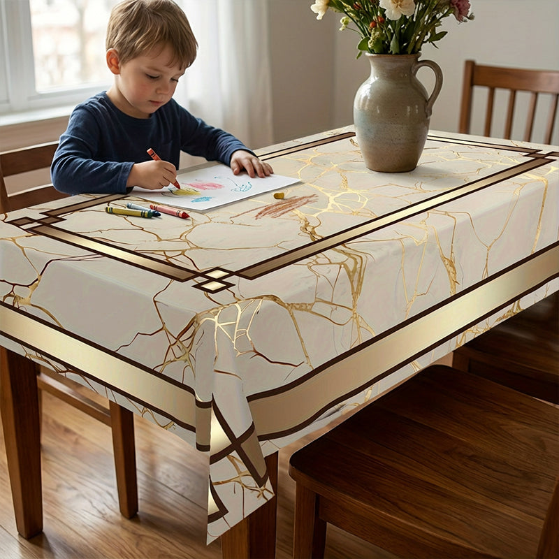 ✨ Mantel de Mesa con Diseño Marmolado y Detalles Dorados – Elegancia para Tu Hogar 🎇 | Resistente y Fácil de Limpiar