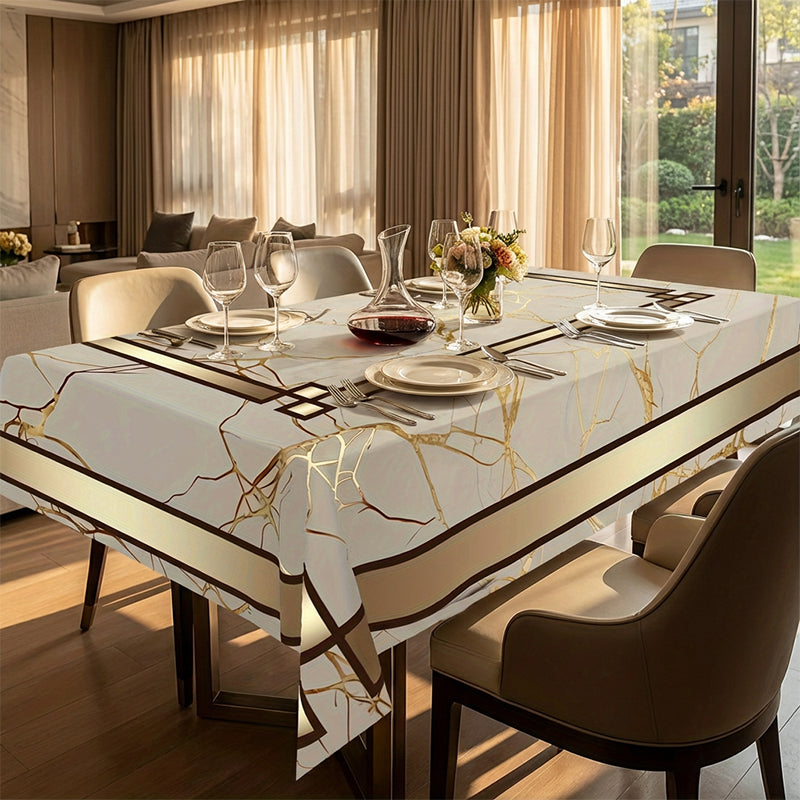 ✨ Mantel de Mesa con Diseño Marmolado y Detalles Dorados – Elegancia para Tu Hogar 🎇 | Resistente y Fácil de Limpiar