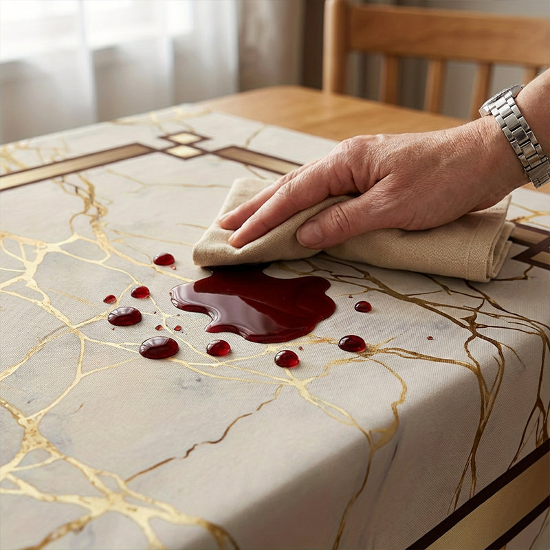 ✨ Mantel de Mesa con Diseño Marmolado y Detalles Dorados – Elegancia para Tu Hogar 🎇 | Resistente y Fácil de Limpiar