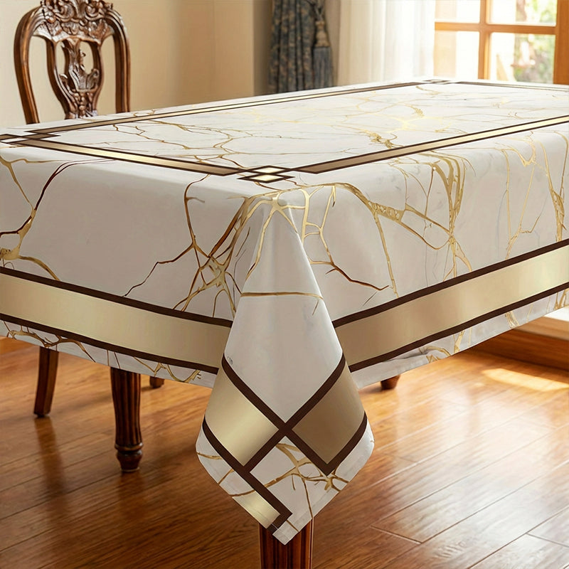 ✨ Mantel de Mesa con Diseño Marmolado y Detalles Dorados – Elegancia para Tu Hogar 🎇 | Resistente y Fácil de Limpiar