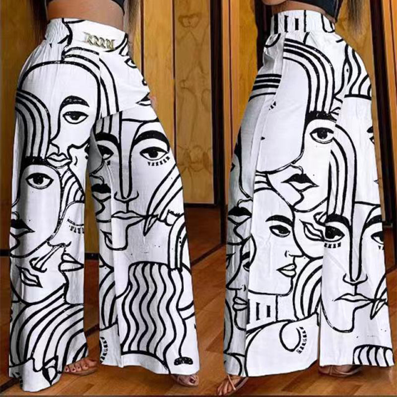 Pantalones femeninos de cintura ancha de cintura alta con acentos en cinturón