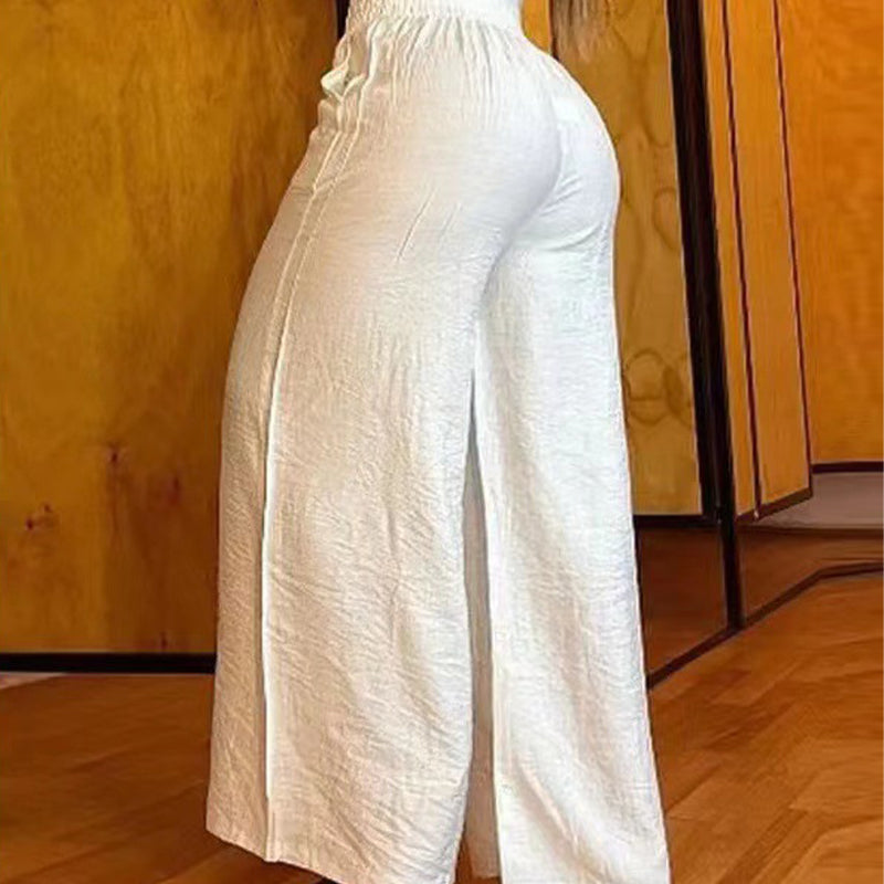 Pantalones femeninos de cintura ancha de cintura alta con acentos en cinturón