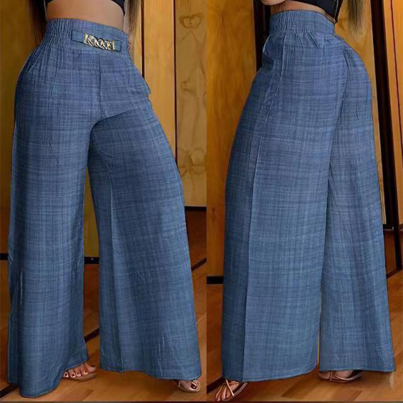 Pantalones femeninos de cintura ancha de cintura alta con acentos en cinturón