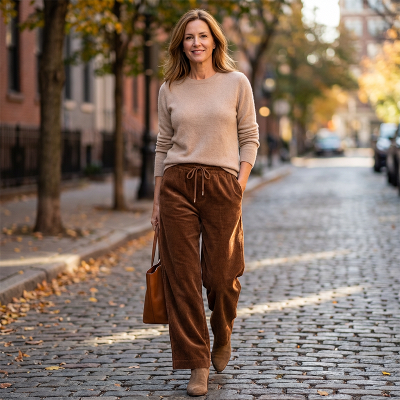 Pantalón de pana informal de corte holgado para mujer