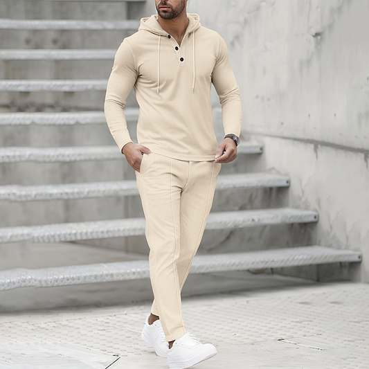 Conjunto de chándal de 2 piezas con sudadera con capucha de color liso