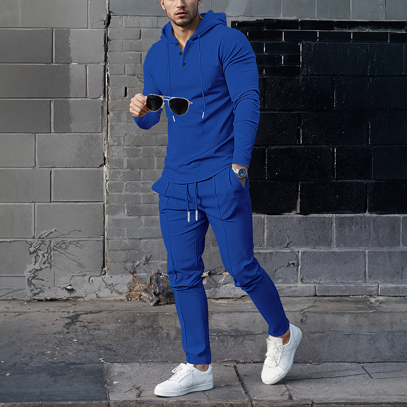 Conjunto de chándal de 2 piezas con sudadera con capucha de color liso