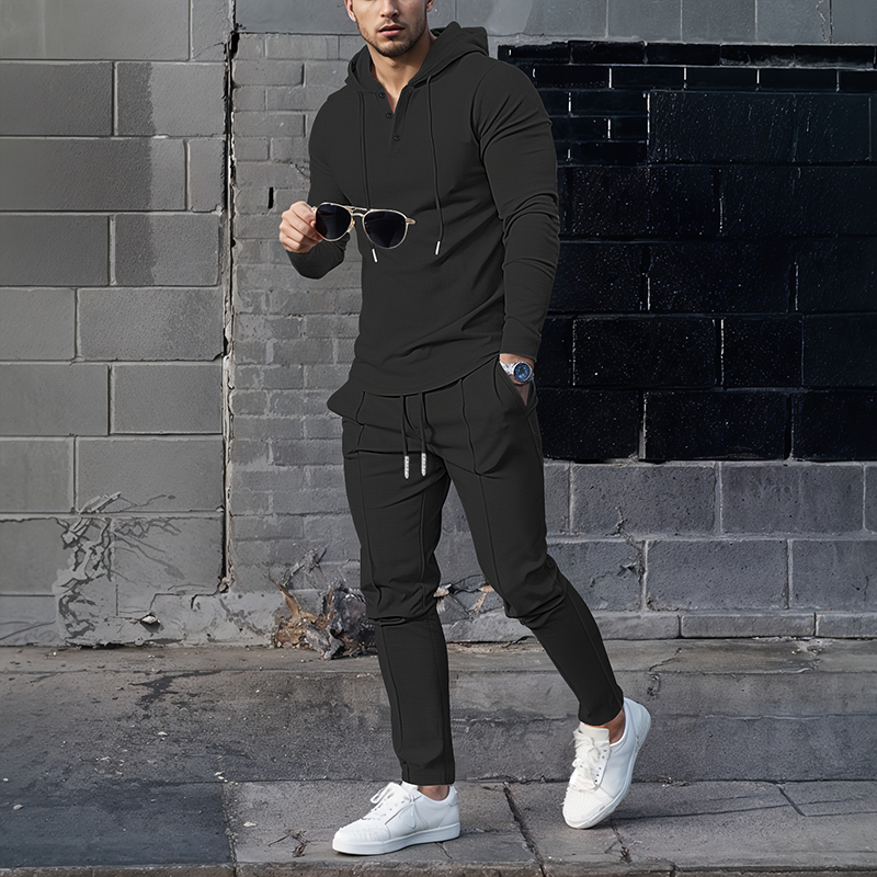 Conjunto de chándal de 2 piezas con sudadera con capucha de color liso