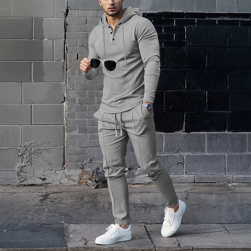 Conjunto de chándal de 2 piezas con sudadera con capucha de color liso