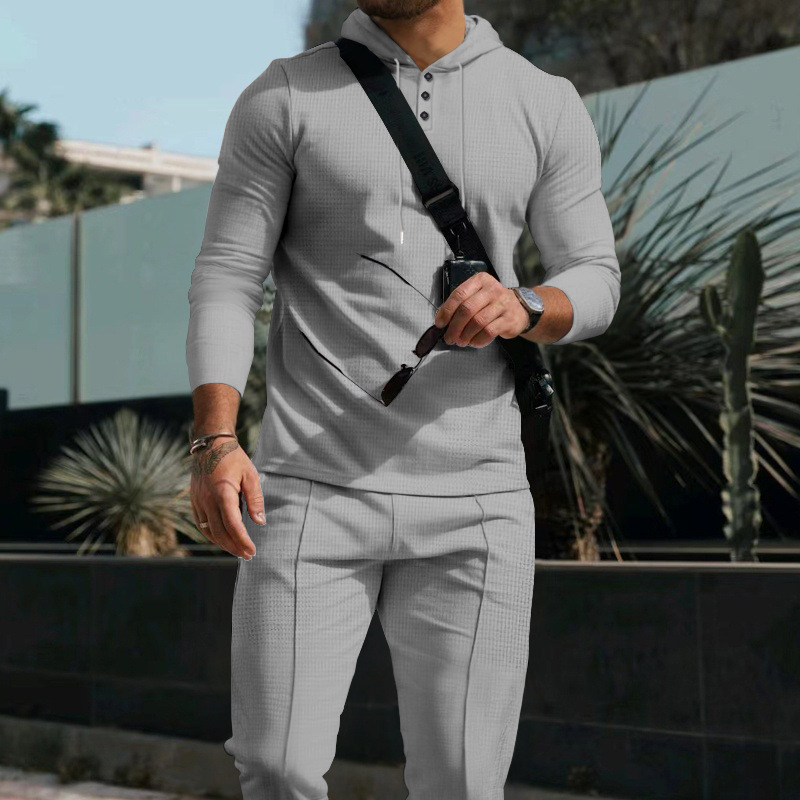 Conjunto de chándal de 2 piezas con sudadera con capucha de color liso