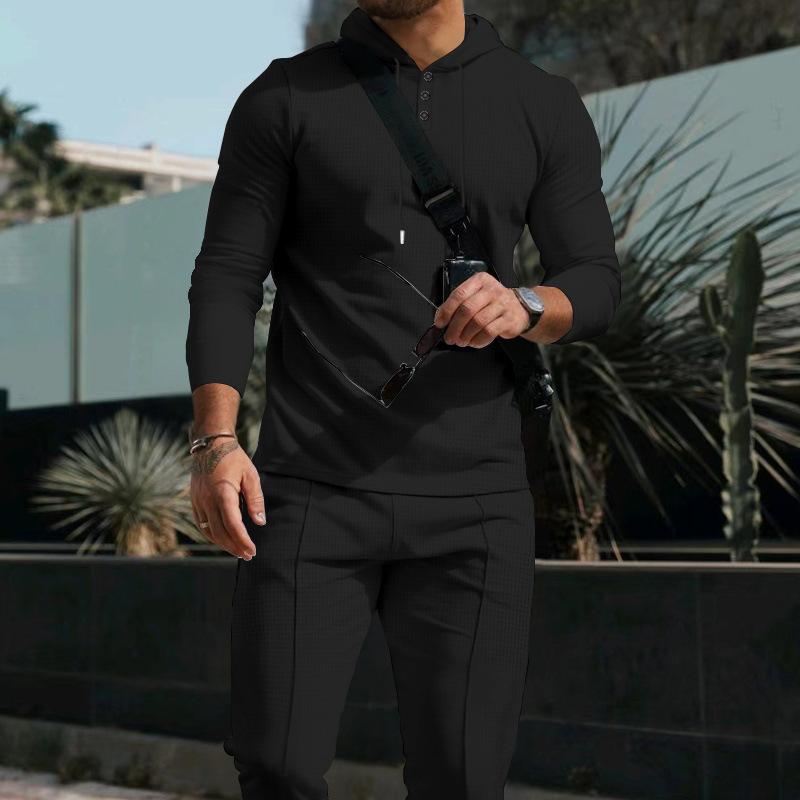 Conjunto de chándal de 2 piezas con sudadera con capucha de color liso