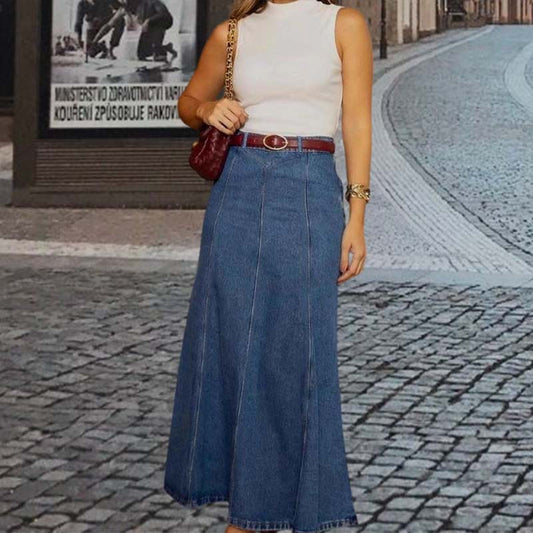 🎉 Oferta 2026 — ¡Más de 28,200 vendidas!💙 Falda Maxi Vaquera de Corte A con Cintura Alta para Mujer – Favorecedora 👗