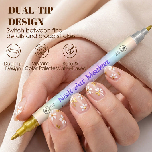Set de Plumones Doble Punta para Nail Art y Decoración de Uñas