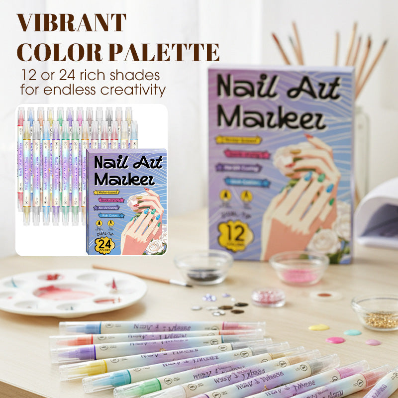 Set de Plumones Doble Punta para Nail Art y Decoración de Uñas