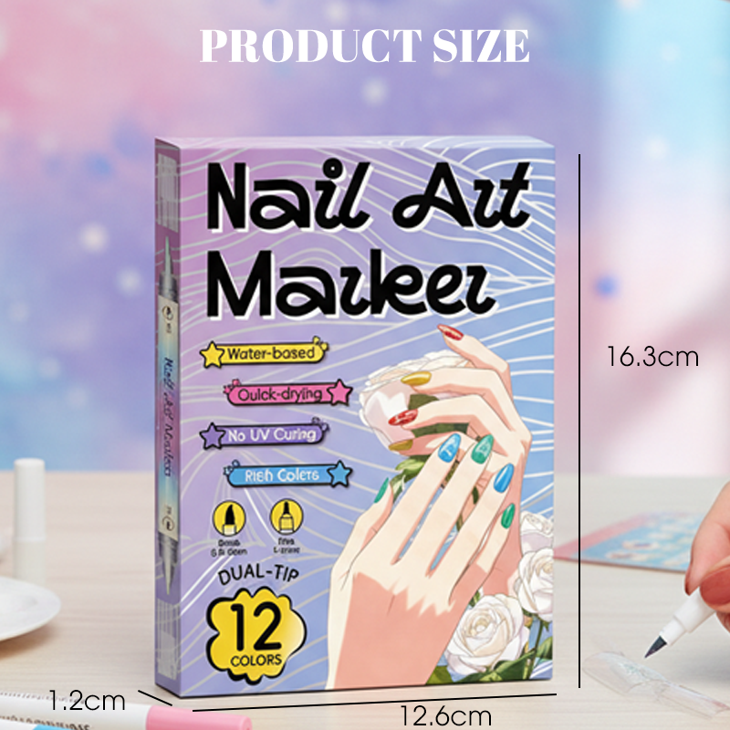 Set de Plumones Doble Punta para Nail Art y Decoración de Uñas