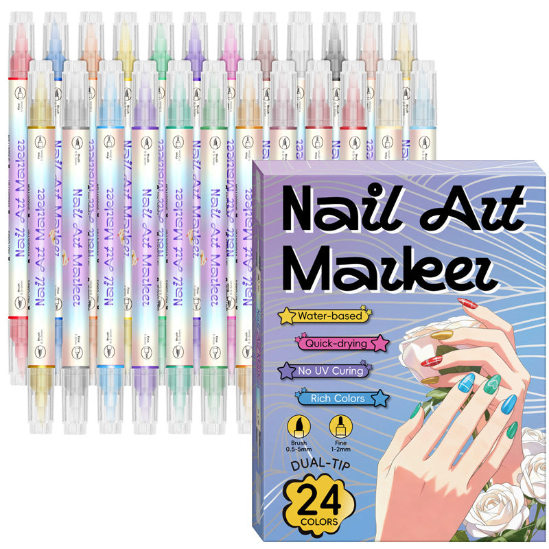 Set de Plumones Doble Punta para Nail Art y Decoración de Uñas