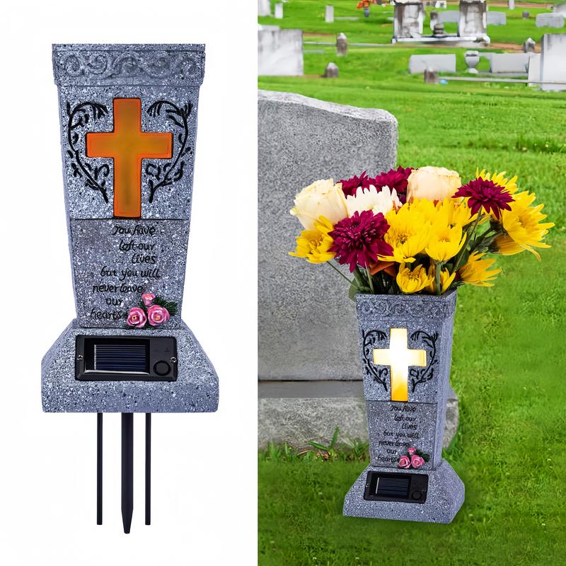 🔥🎁¡Novedad 50% DE DESCUENTO!💥 Jarrón Solar LED para Tumbas con Estaca – Soporte Floral Conmemorativo