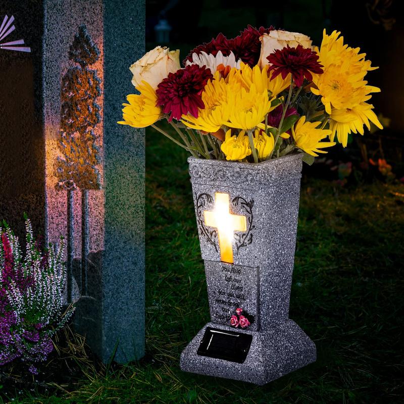 🔥🎁¡Novedad 50% DE DESCUENTO!💥 Jarrón Solar LED para Tumbas con Estaca – Soporte Floral Conmemorativo