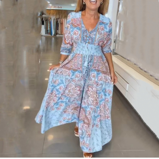 Vestido largo elegante con cordón floral para mujer