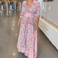 Vestido largo elegante con cordón floral para mujer