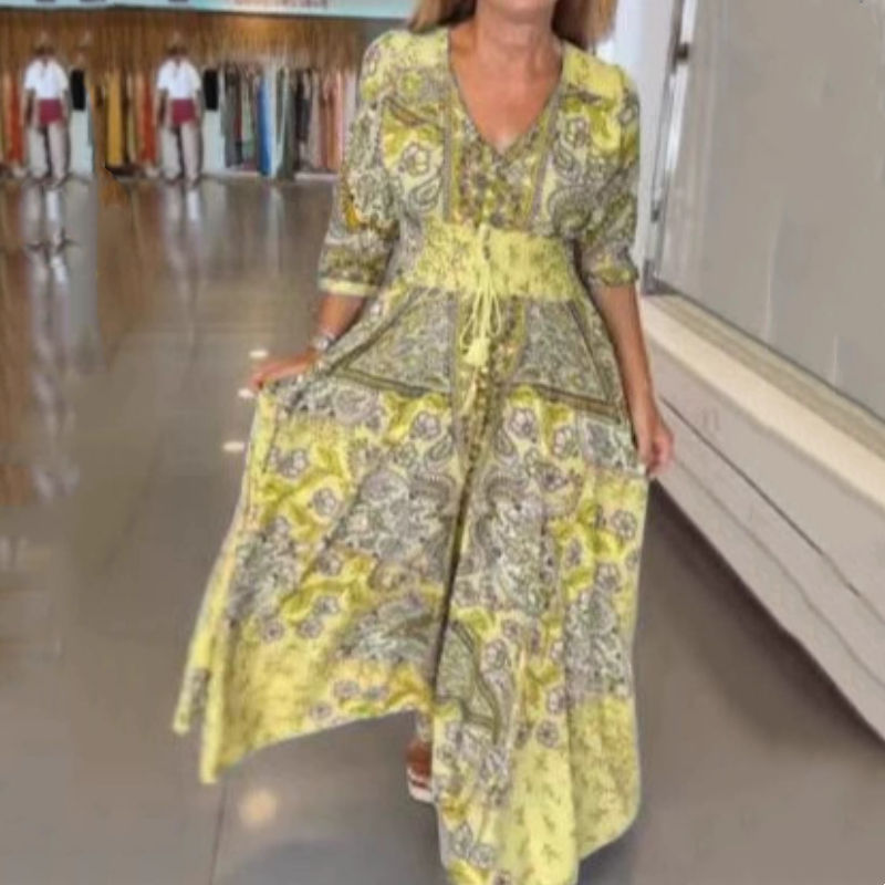 Vestido largo elegante con cordón floral para mujer