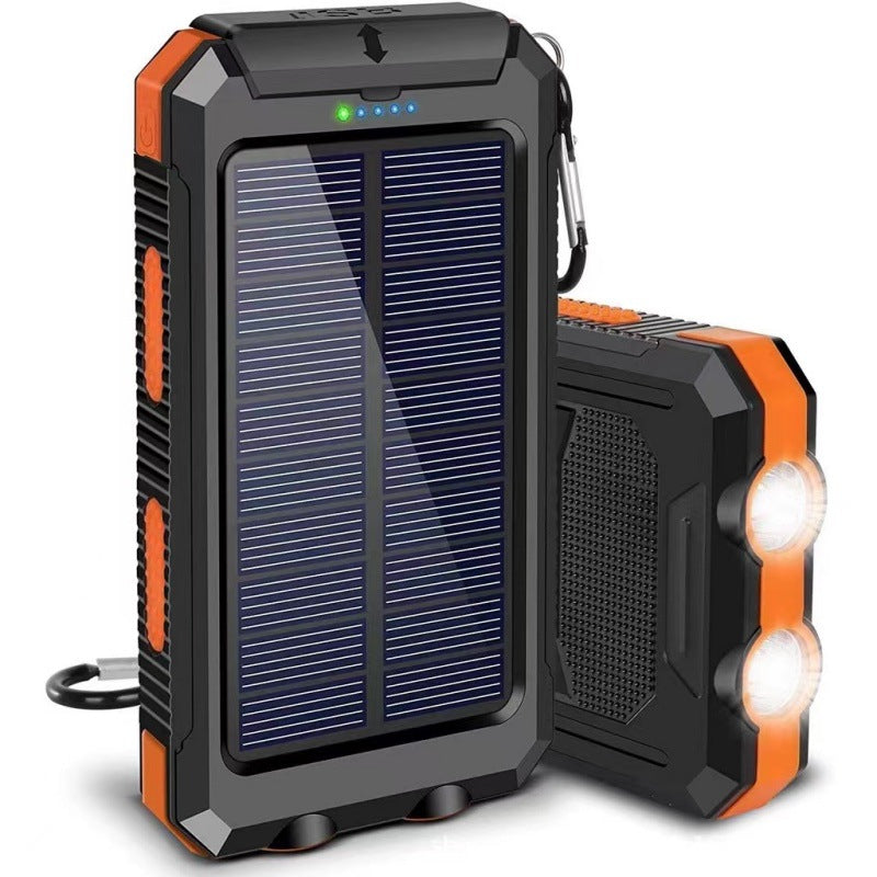 🔥Batería externa portátil de 10 000 mAh con energía solar, cargador solar con dos linternas LED, batería externa para viajes y acampadas.