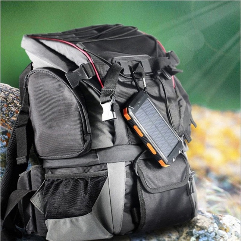 🔥Batería externa portátil de 10 000 mAh con energía solar, cargador solar con dos linternas LED, batería externa para viajes y acampadas.