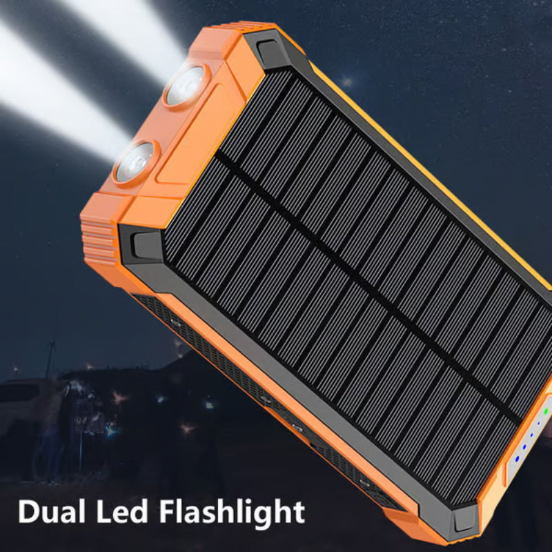 🔥Batería externa portátil de 10 000 mAh con energía solar, cargador solar con dos linternas LED, batería externa para viajes y acampadas.