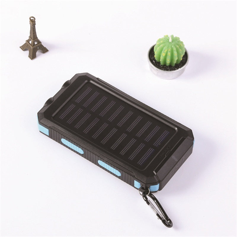 🔥Batería externa portátil de 10 000 mAh con energía solar, cargador solar con dos linternas LED, batería externa para viajes y acampadas.