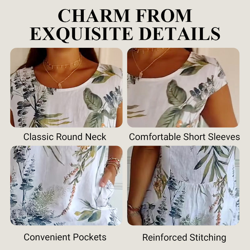 💎 ¡50% DE DESCUENTO! 💎 Vestido Estampado de Manga Corta para Mujer – Ligero, Favorecedor y Perfecto para el Día a Día 🌸