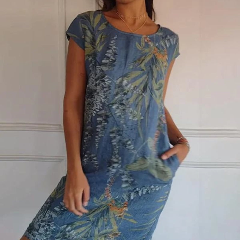 💎 ¡50% DE DESCUENTO! 💎 Vestido Estampado de Manga Corta para Mujer – Ligero, Favorecedor y Perfecto para el Día a Día 🌸