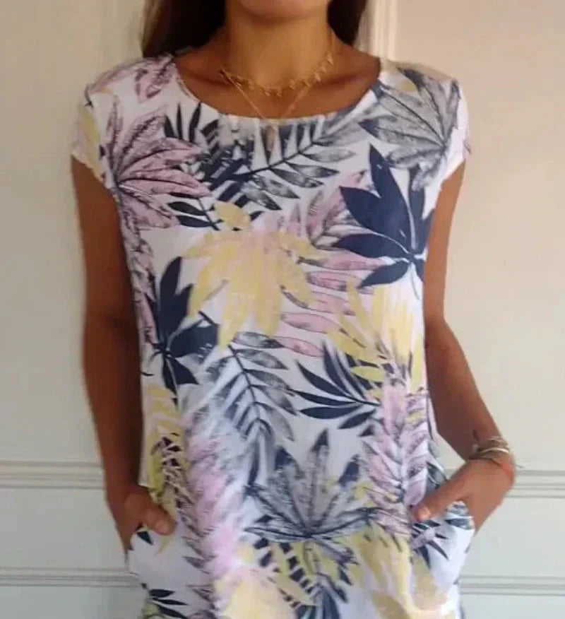 💎 ¡50% DE DESCUENTO! 💎 Vestido Estampado de Manga Corta para Mujer – Ligero, Favorecedor y Perfecto para el Día a Día 🌸